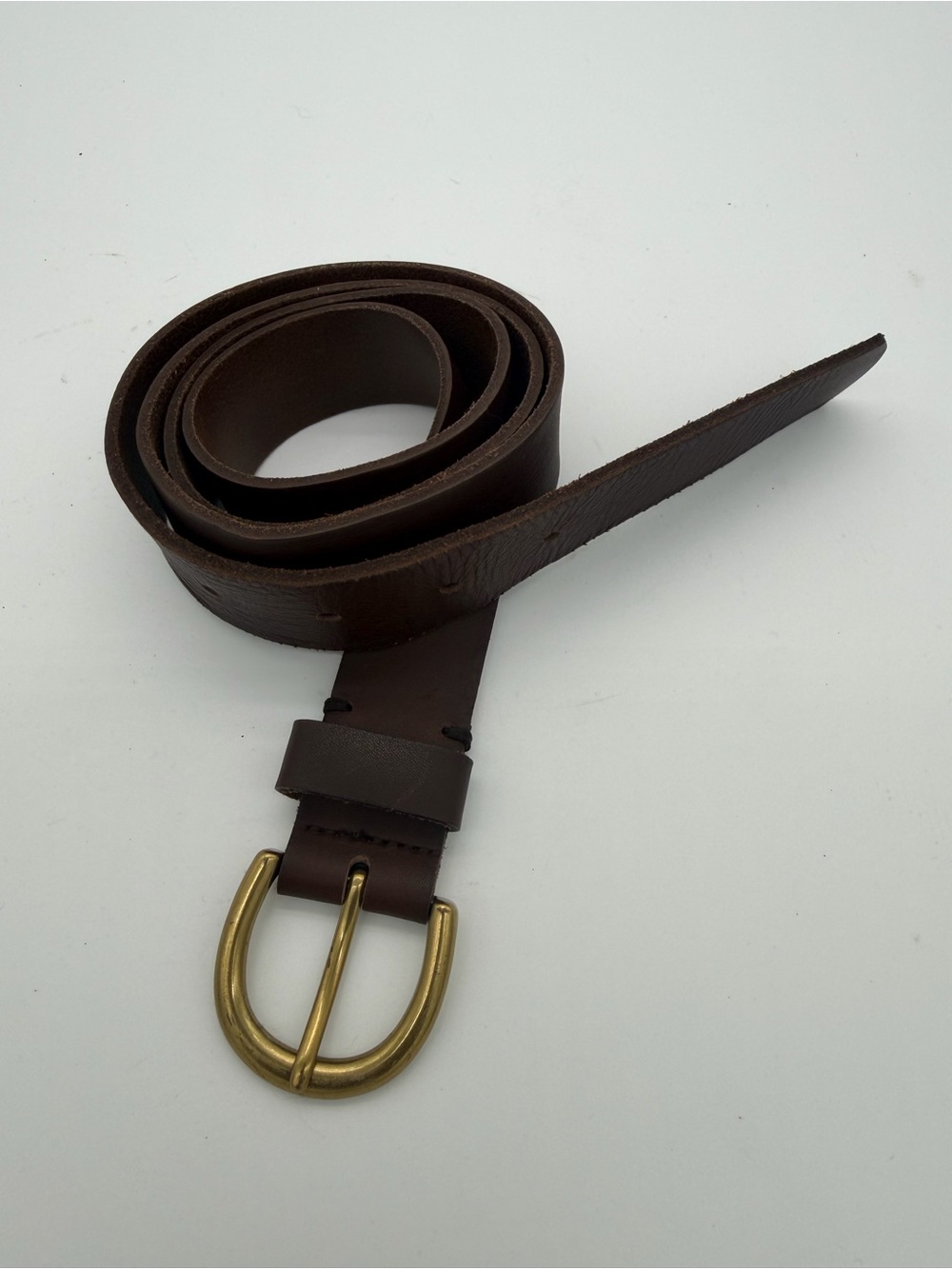 Men's Dark Brown Leather Belt with Brass D-Ring Buckle